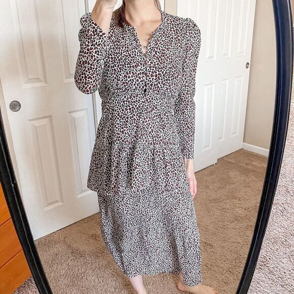 ALC Zandra Leopard Print Silk Midi Dress 6 - Picture 1 of 16